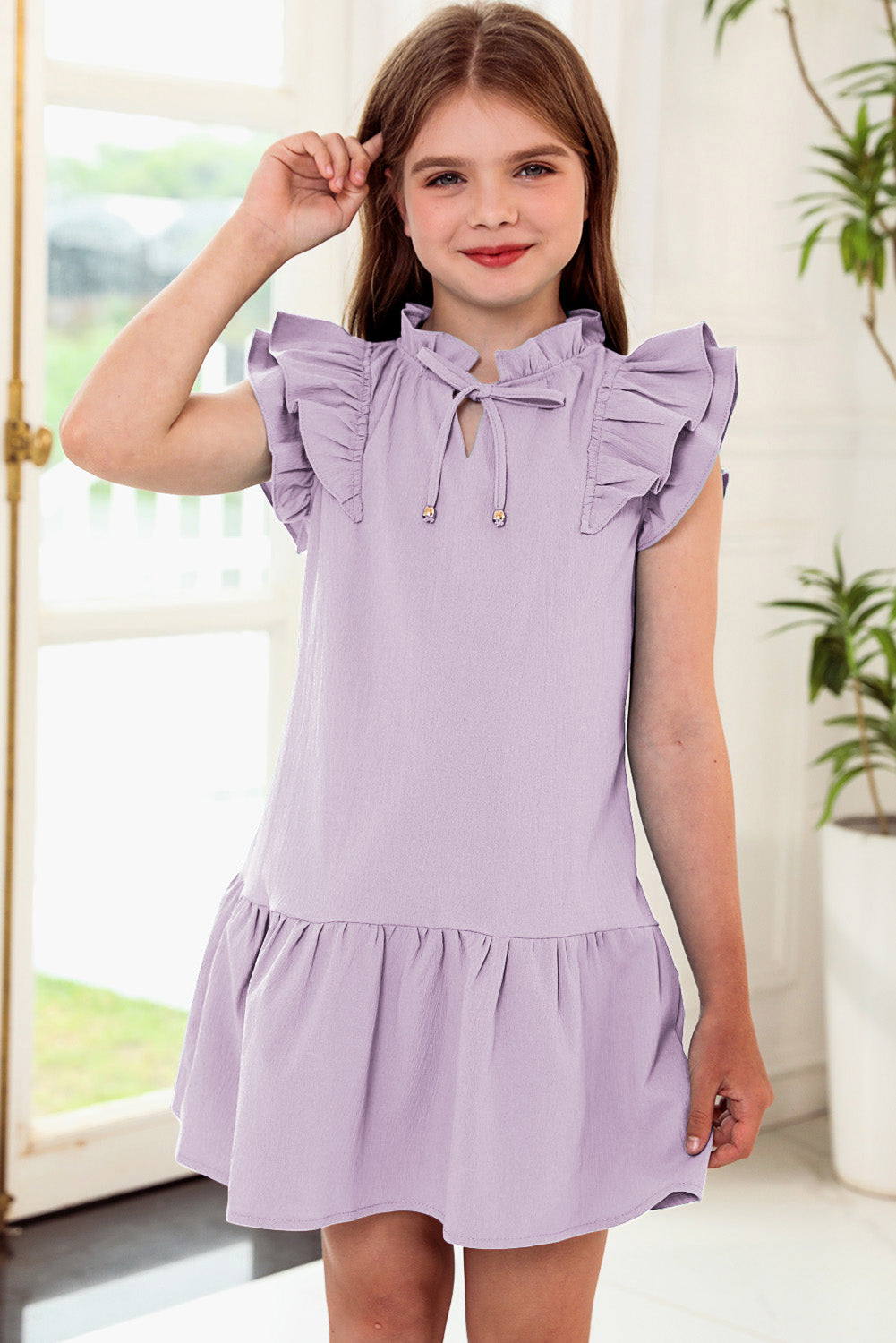 Tie Neck Flutter Sleeve Dress