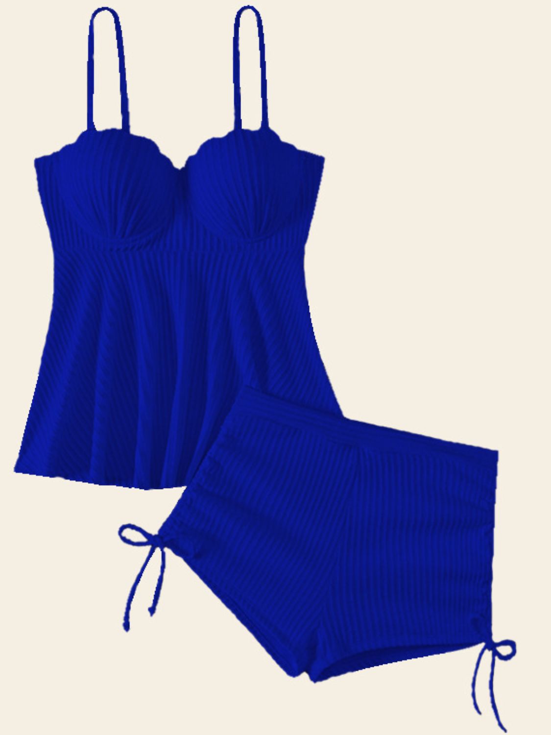 Textured Drawstring Spaghetti Strap Two-Piece Swim Set