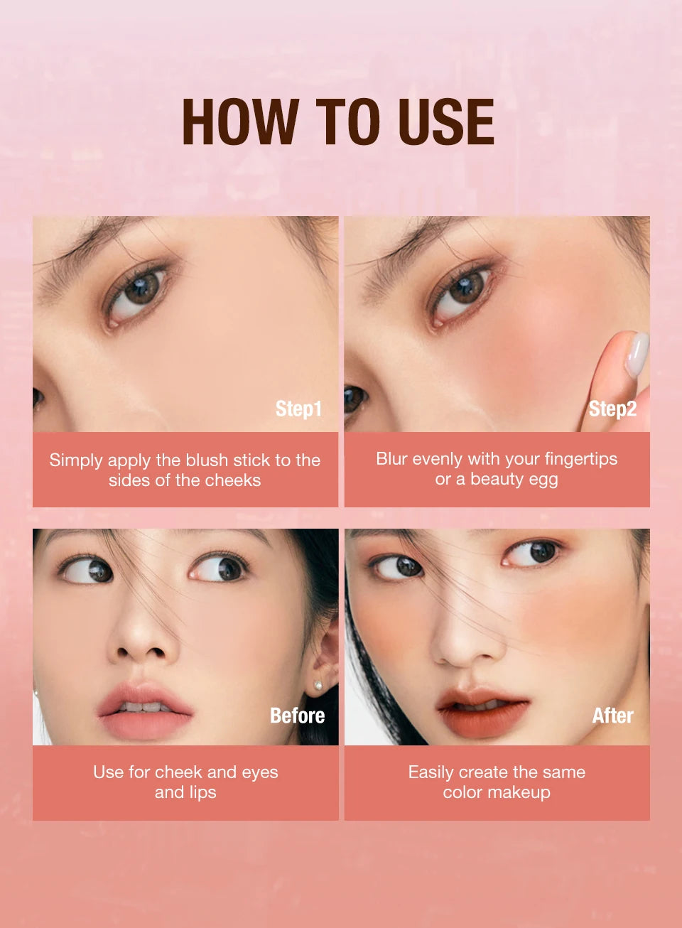 O.TWO.O Lipstick Matte Blush Stick with Shinmer Waterproof Long Lasting for Cheeks Eyes Lip Make-up for Women Highlight Blush