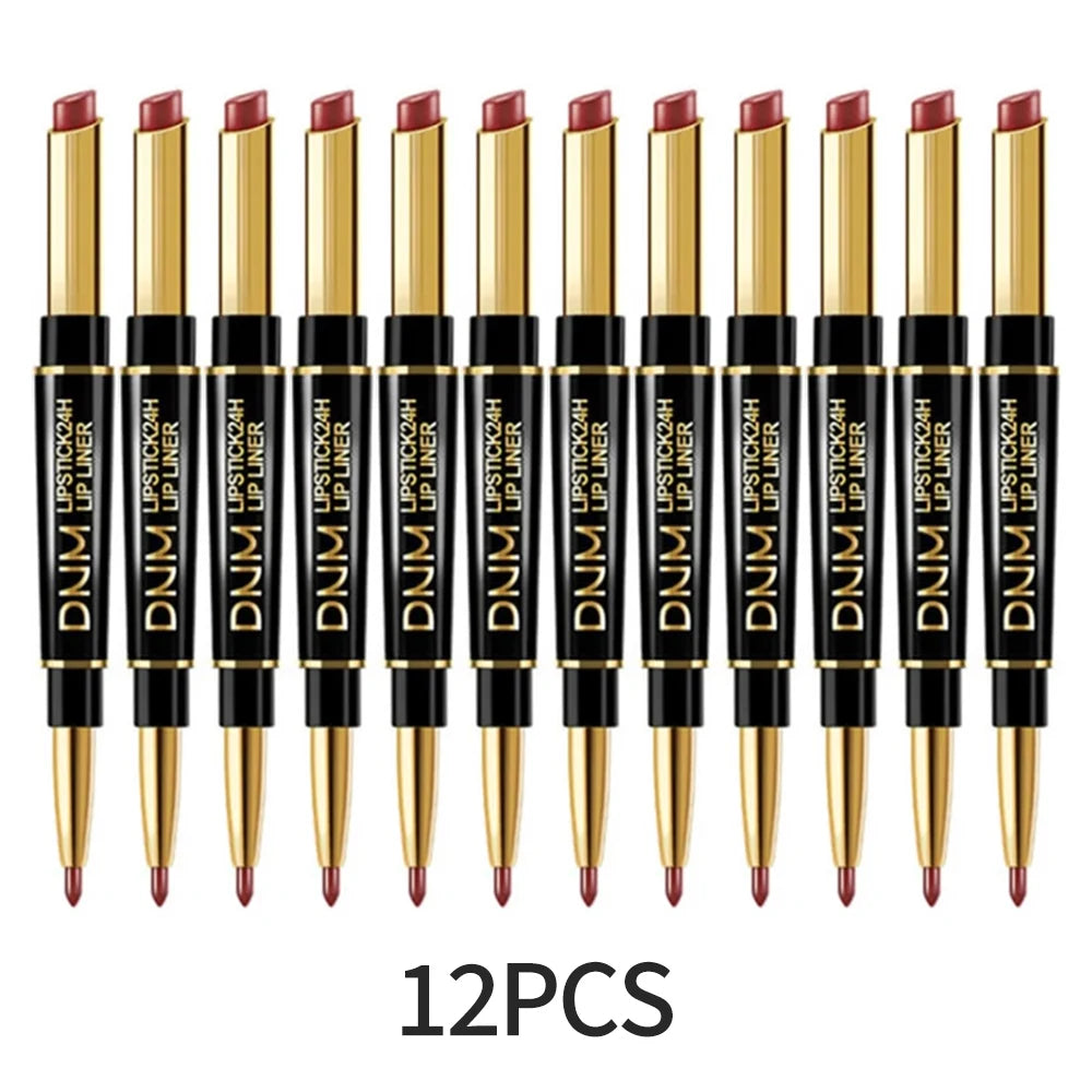 12pcs Double Ended Matte Lipstick Long Lasting Wateproof Cheap Lipstick Wholesale Sexy Red Lips Liner Pencil Makeup Cosmetics