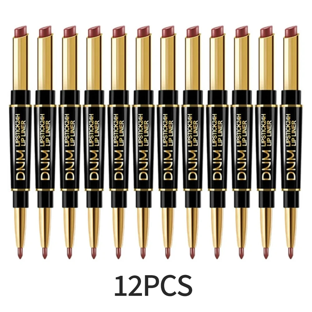 12pcs Double Ended Matte Lipstick Long Lasting Wateproof Cheap Lipstick Wholesale Sexy Red Lips Liner Pencil Makeup Cosmetics