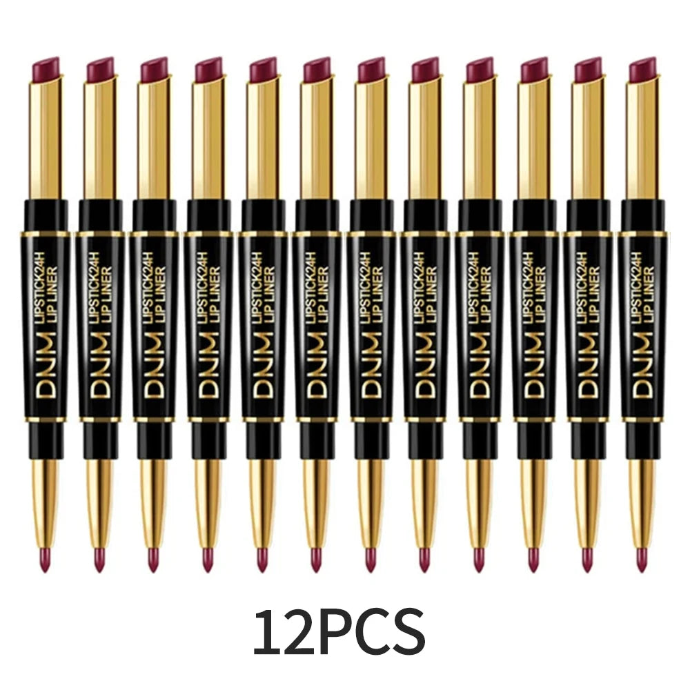 12pcs Double Ended Matte Lipstick Long Lasting Wateproof Cheap Lipstick Wholesale Sexy Red Lips Liner Pencil Makeup Cosmetics