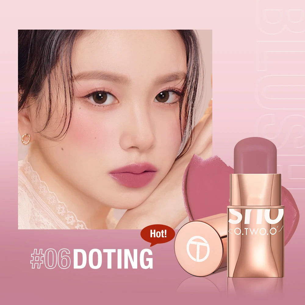 O.TWO.O Lipstick Matte Blush Stick with Shinmer Waterproof Long Lasting for Cheeks Eyes Lip Make-up for Women Highlight Blush