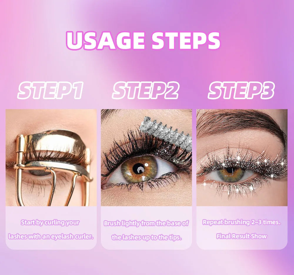 Silver Diamond Glitter Mascara Fast Dry Eyelashes Curls Extension Make-Up Waterproof Long-lasting Lengthens Eye Lash Mascara