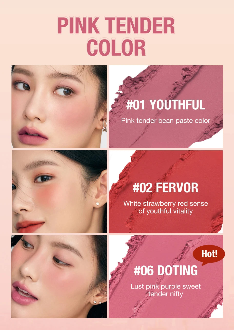 O.TWO.O Lipstick Matte Blush Stick with Shinmer Waterproof Long Lasting for Cheeks Eyes Lip Make-up for Women Highlight Blush