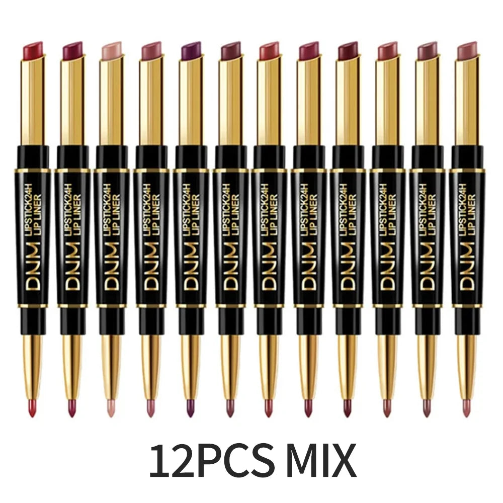 12pcs Double Ended Matte Lipstick Long Lasting Wateproof Cheap Lipstick Wholesale Sexy Red Lips Liner Pencil Makeup Cosmetics