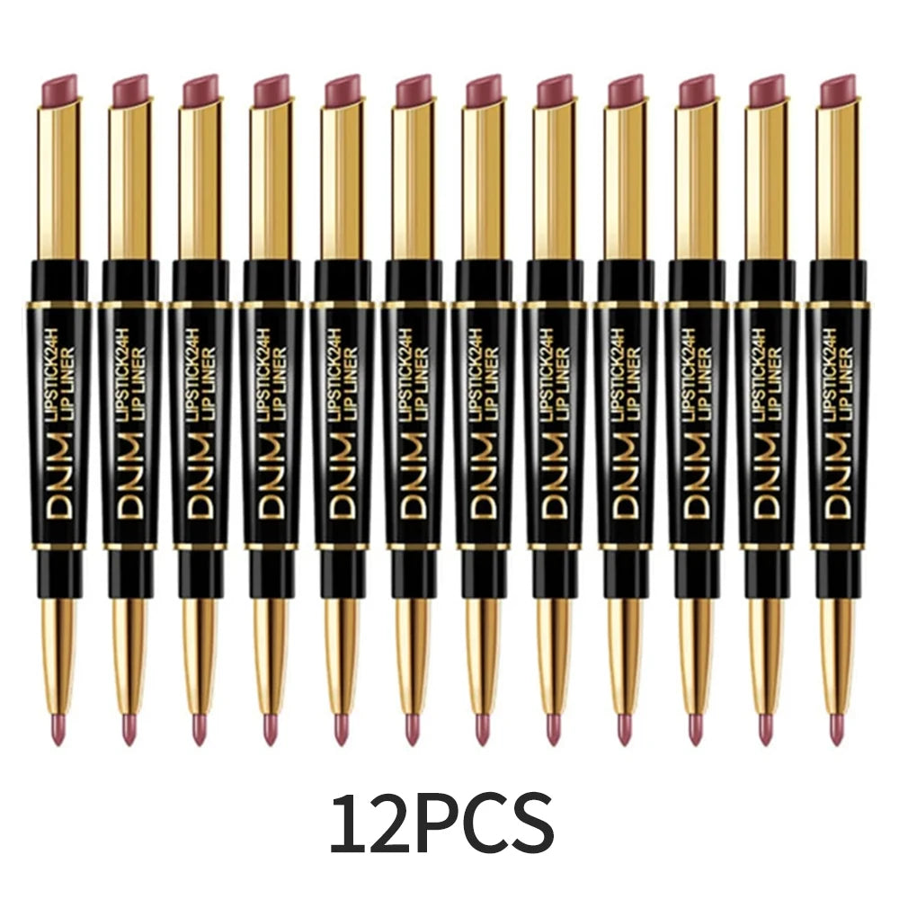 12pcs Double Ended Matte Lipstick Long Lasting Wateproof Cheap Lipstick Wholesale Sexy Red Lips Liner Pencil Makeup Cosmetics