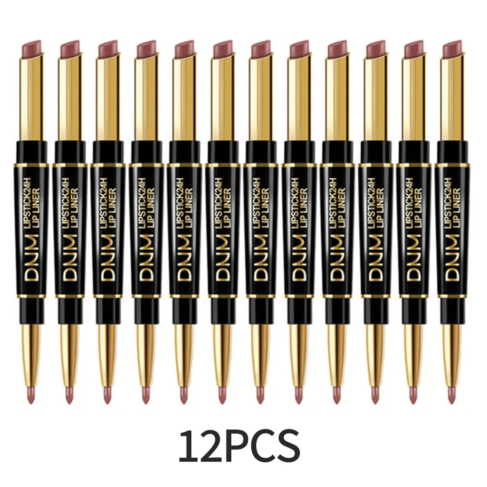 12pcs Double Ended Matte Lipstick Long Lasting Wateproof Cheap Lipstick Wholesale Sexy Red Lips Liner Pencil Makeup Cosmetics