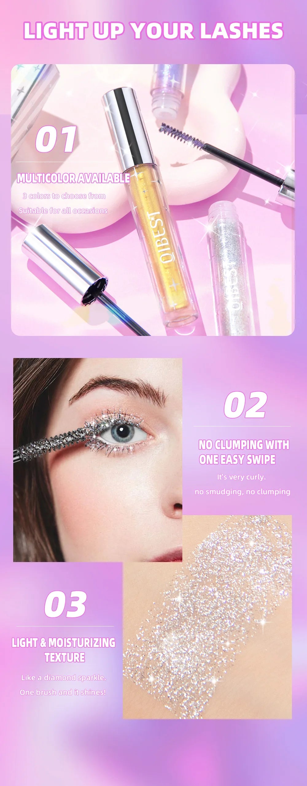 Silver Diamond Glitter Mascara Fast Dry Eyelashes Curls Extension Make-Up Waterproof Long-lasting Lengthens Eye Lash Mascara