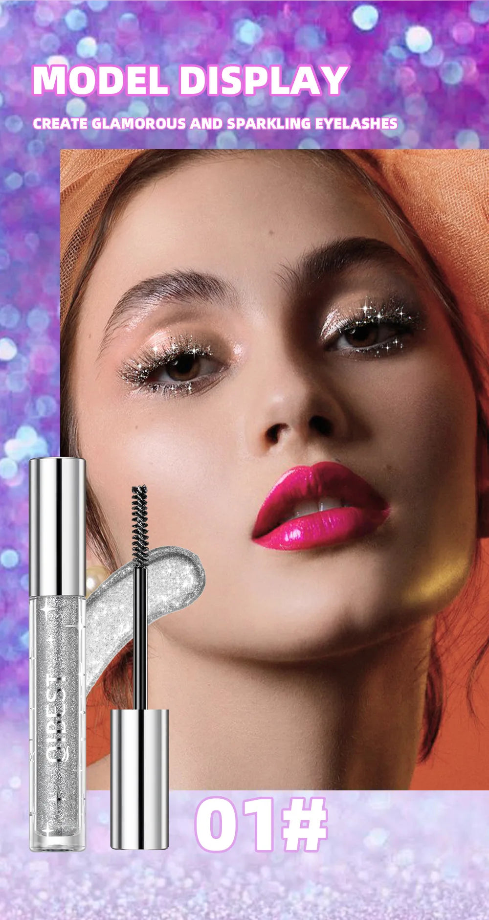 Silver Diamond Glitter Mascara Fast Dry Eyelashes Curls Extension Make-Up Waterproof Long-lasting Lengthens Eye Lash Mascara