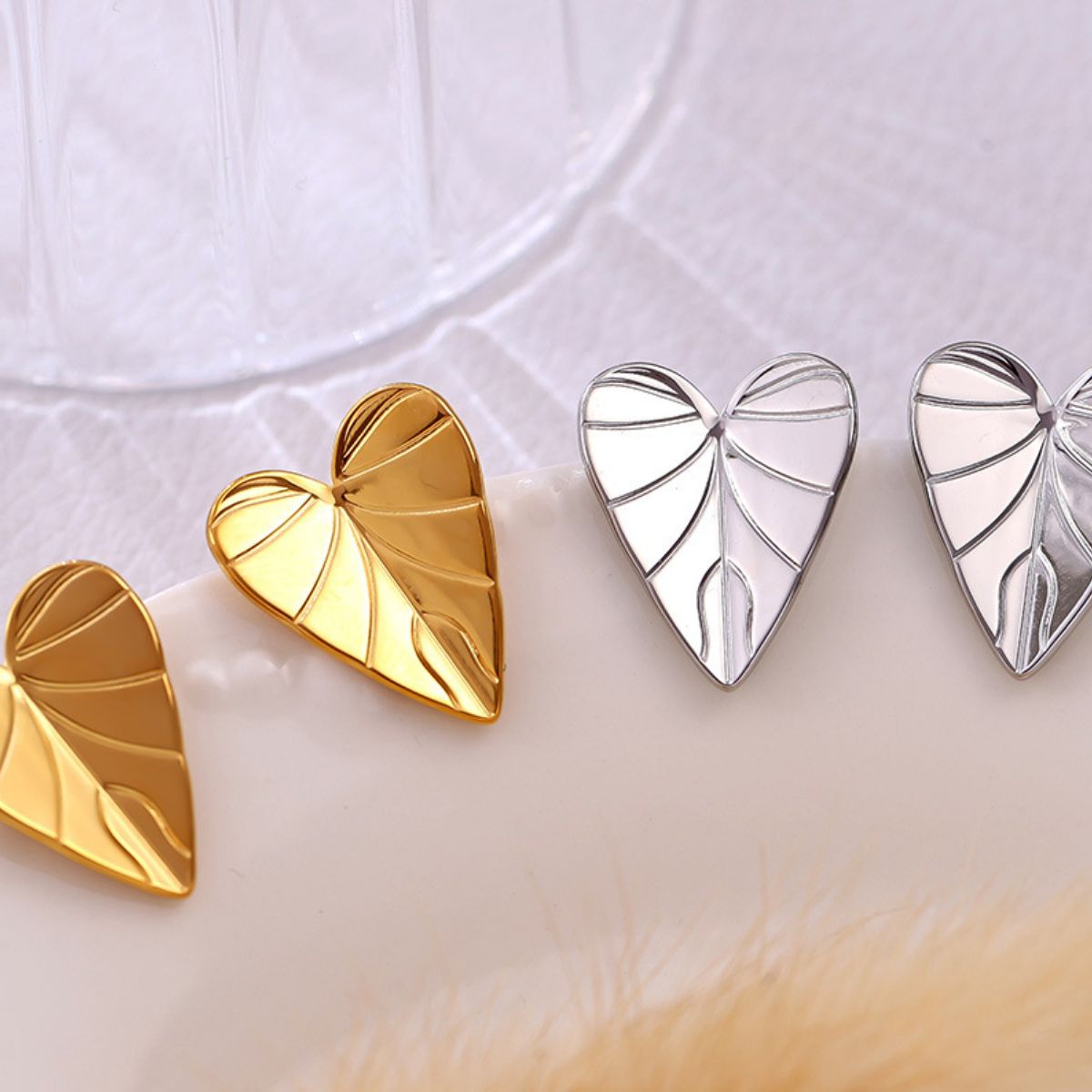 Stainless Steel Heart Leaf Stud Earring