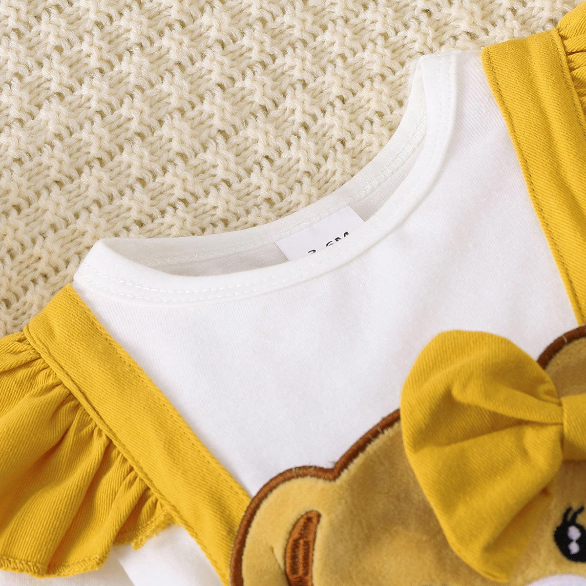 Bow Tie Skirt Bear Detail Round Neck Dress