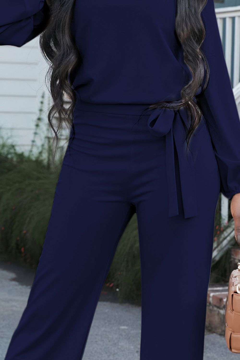 Neck Tie Belt Jumpsuit