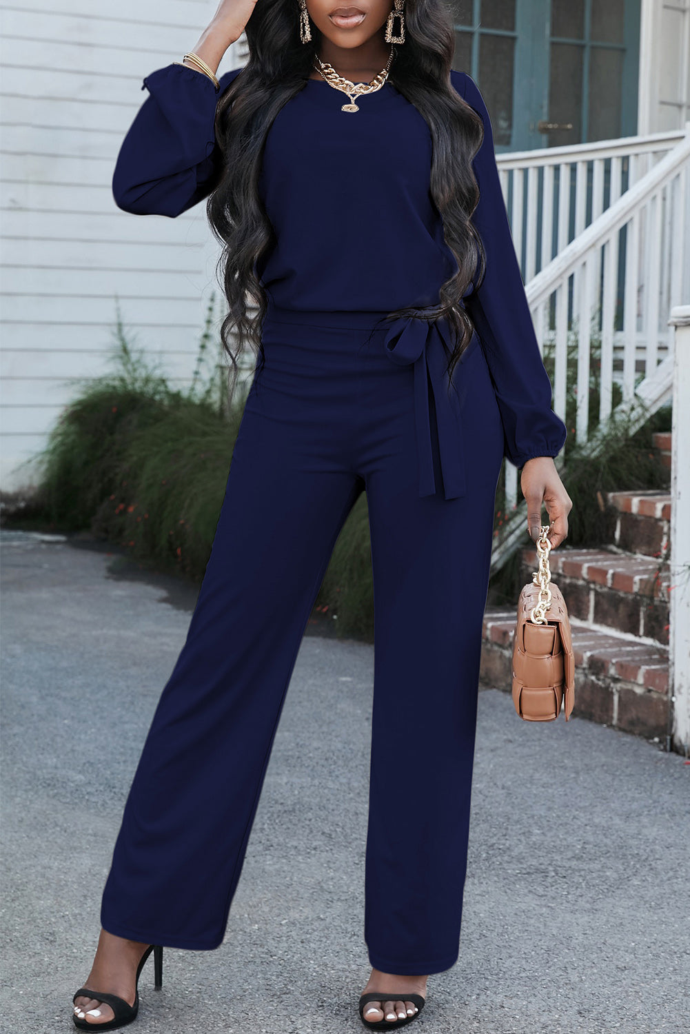 Neck Tie Belt Jumpsuit