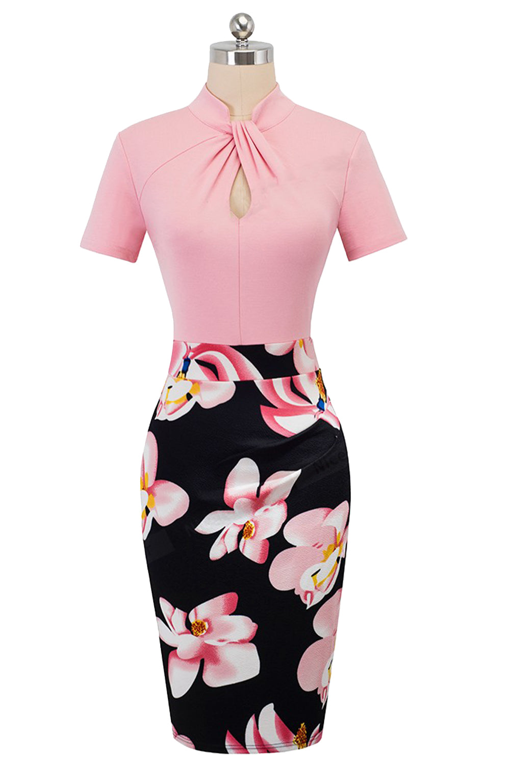 Round Neck Short Sleeve Pencil Dress