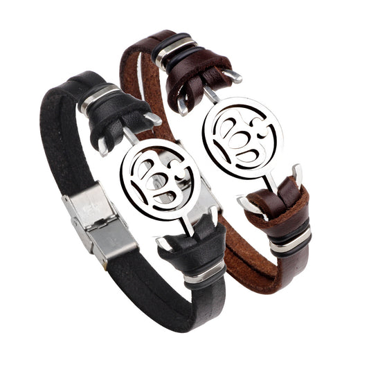 Stainless steel  leather bracelet