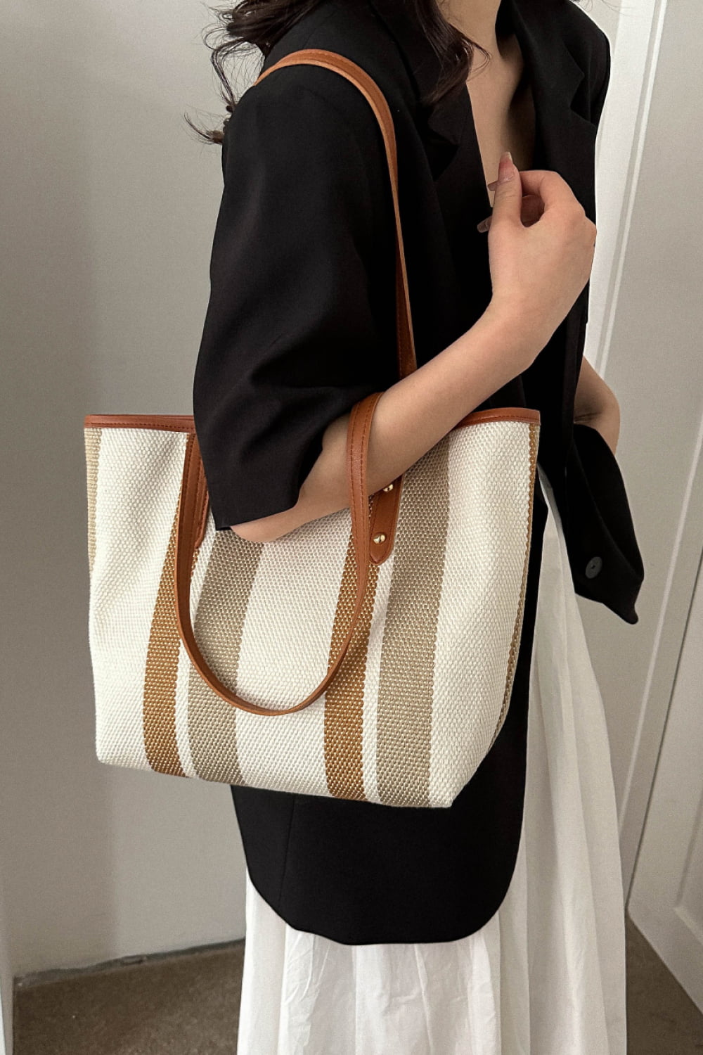 Striped Straw Tote Bag