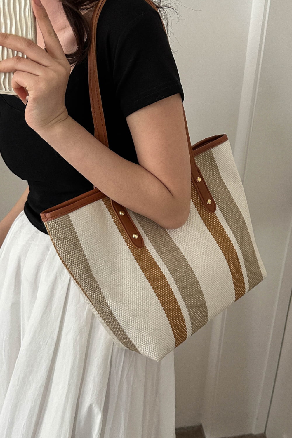 Striped Straw Tote Bag