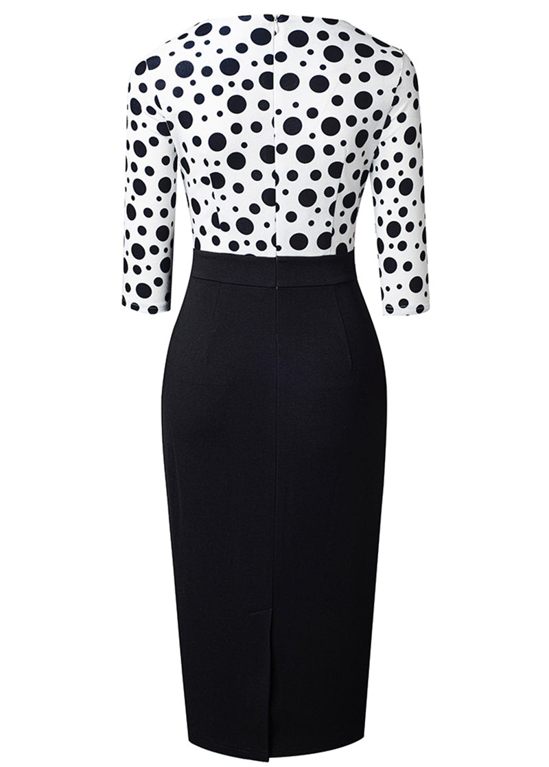 Surplice Neck Polka Dot Pencil Dress