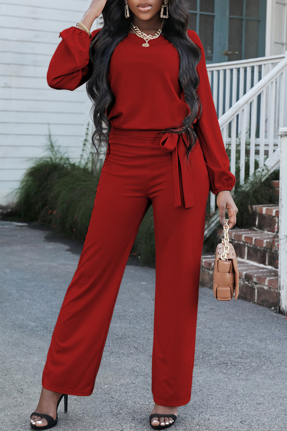 Neck Tie Belt Jumpsuit