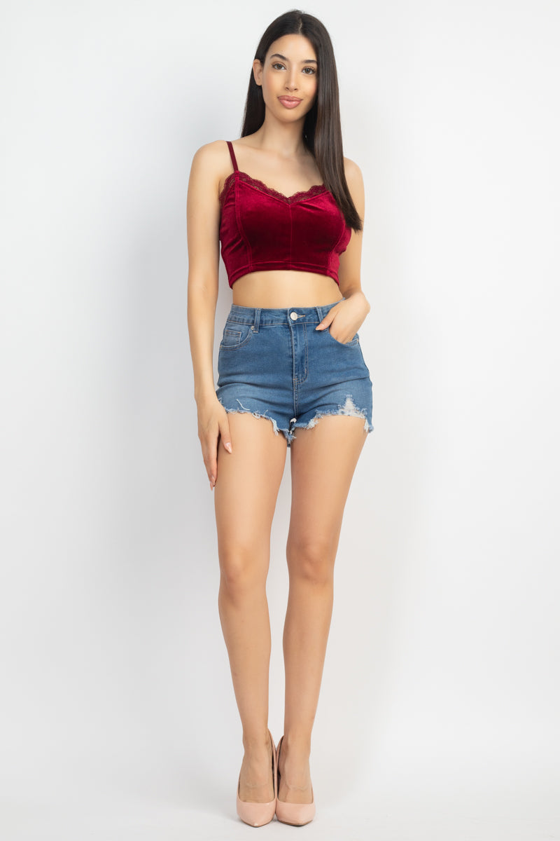 Sleeveless Corset Velvet Crop Top vino