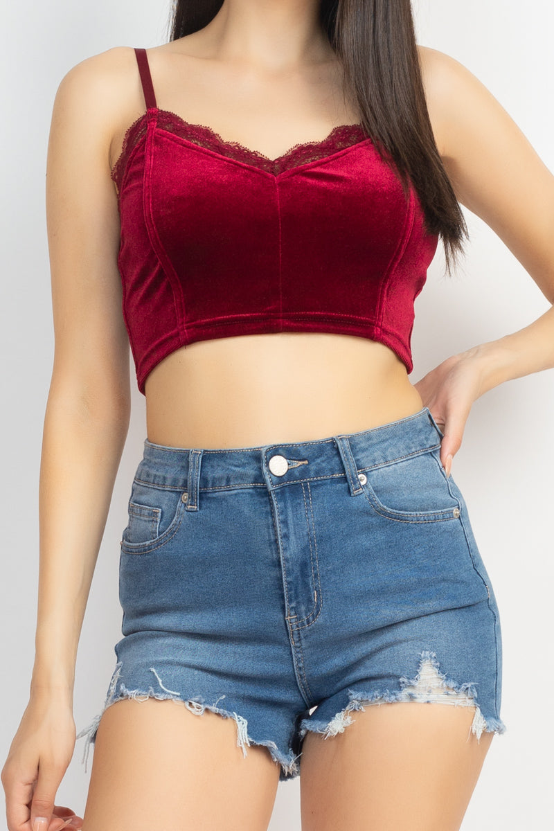 Sleeveless Corset Velvet Crop Top vino