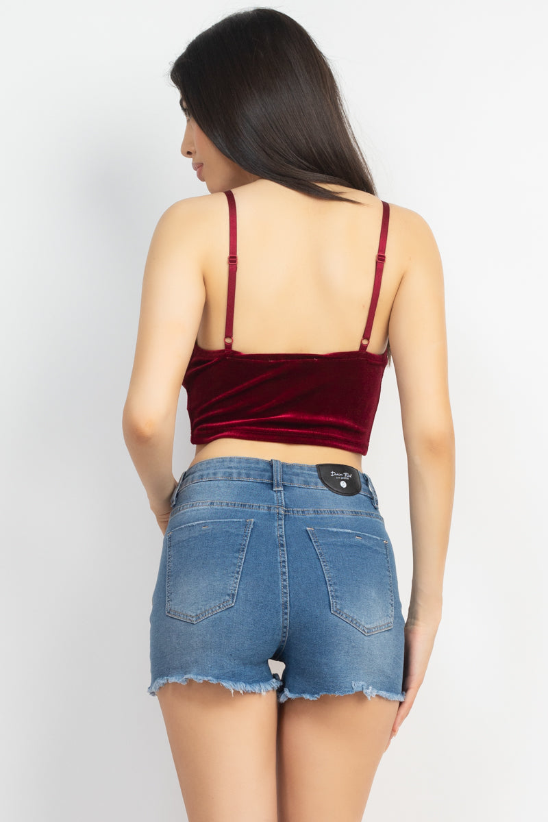 Sleeveless Corset Velvet Crop Top vino