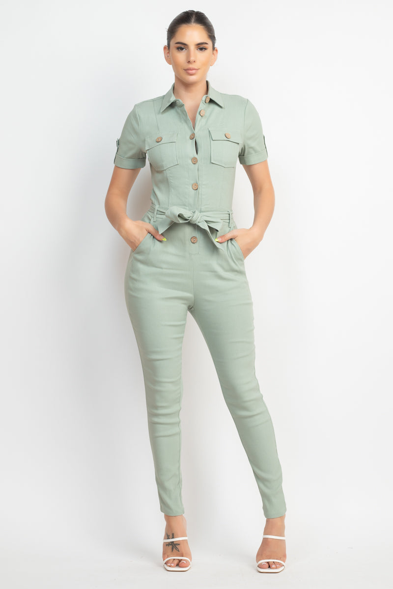 Green Buttoned Jumpsuit