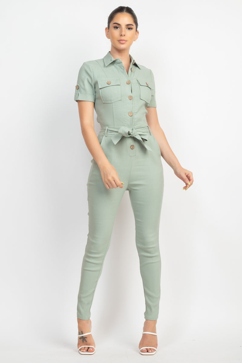 Green Buttoned Jumpsuit