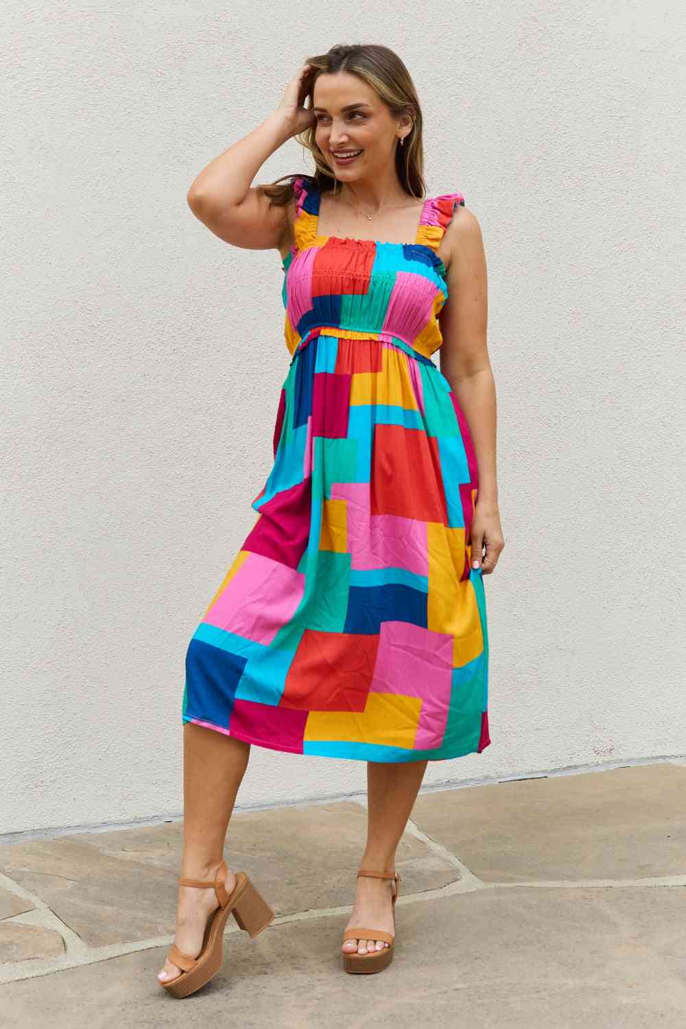 And The Why Multicolored Square Print Summer Dress