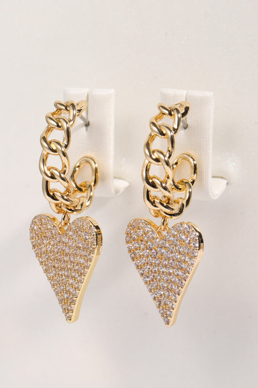 Zircon Decor Heart C-Hoop Drop Earrings