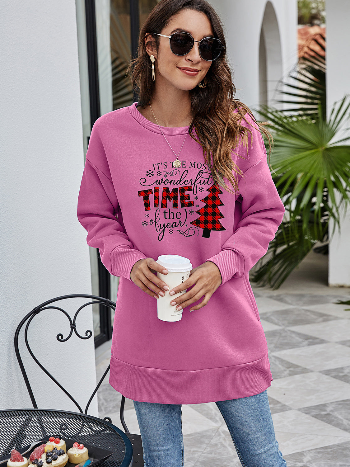 Christmas Tree Graphic Drop Shoulder Sweatshirt