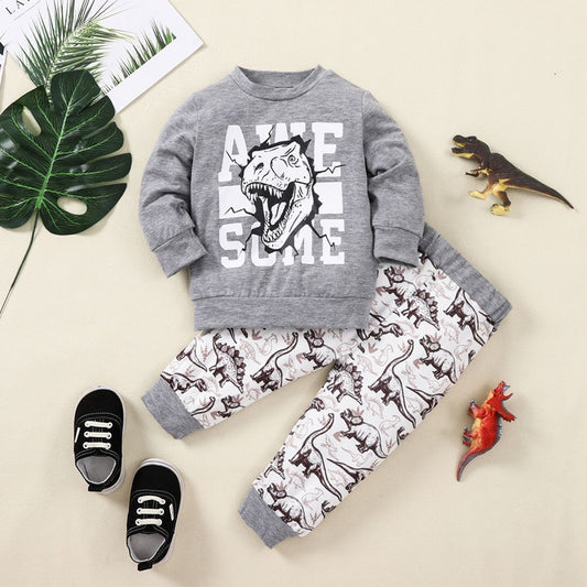 Kids Graphic Sweatshirt and Dinosaur Print Joggers Set