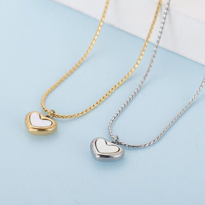 Mother-Of-Pearl Heart Pendant Stainless Steel Necklace